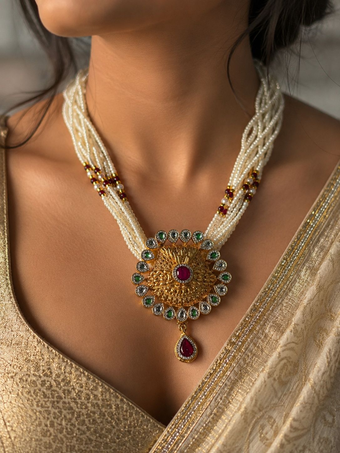 Handcrafted gold and pearl pendant necklace